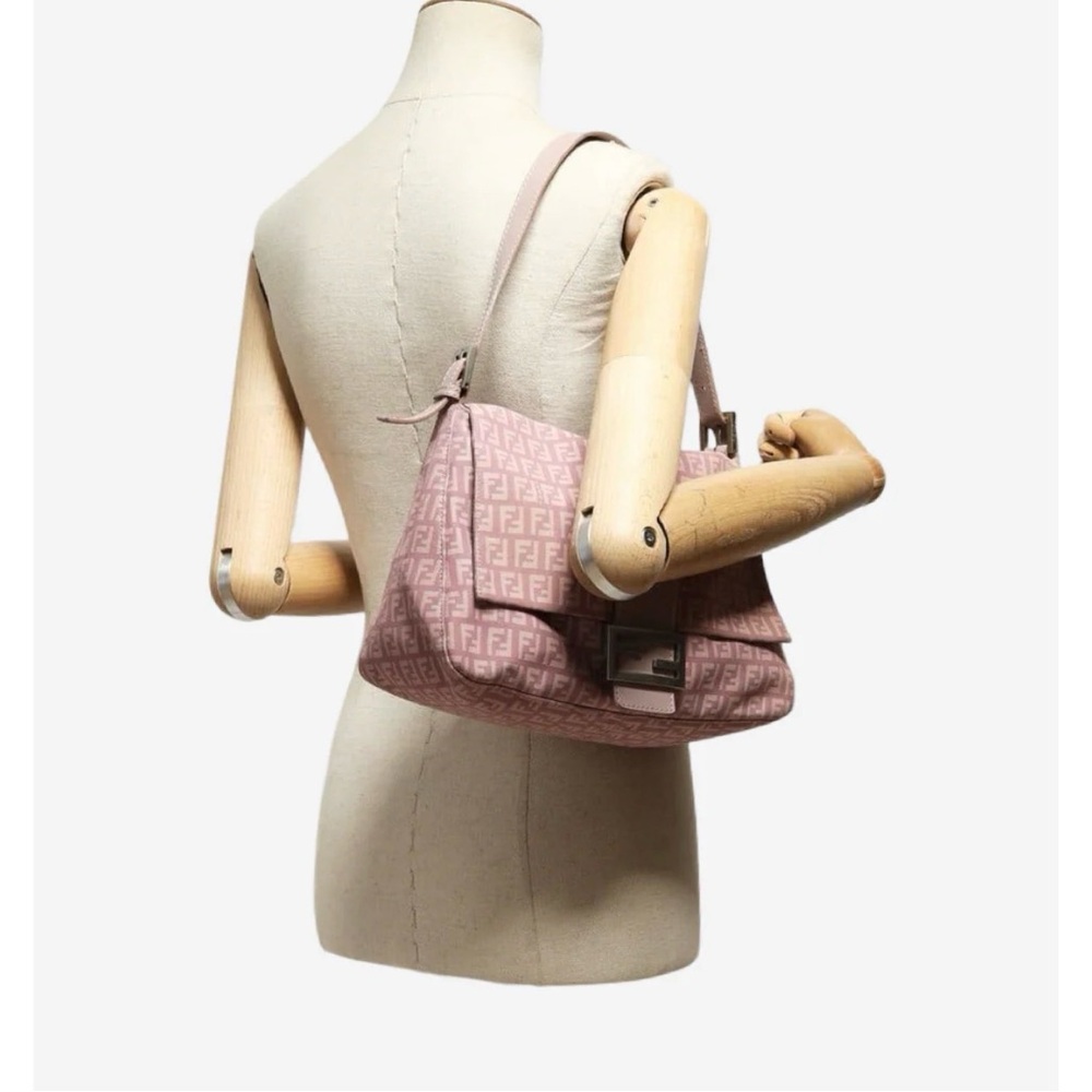 Fendi mama baguette zucchino canvas and leather shoulder bag